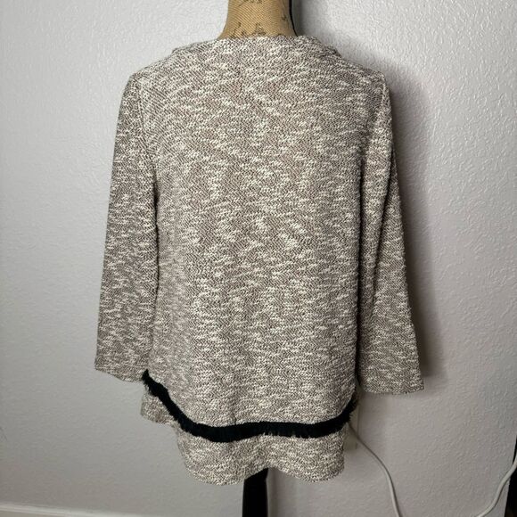 LOGO By Lori Goldstein Boucle Coat Caridgan Fringe Detail Gray Side Snap Size M - Picture 10 of 10